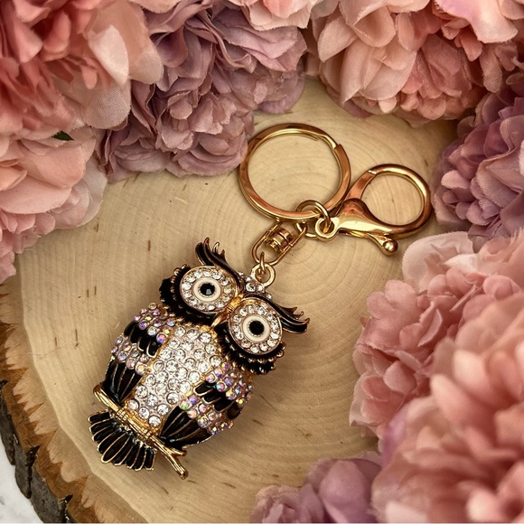 Beautiful Black and Silver Crystal Owl Keychain Charm - Picture 8 of 14